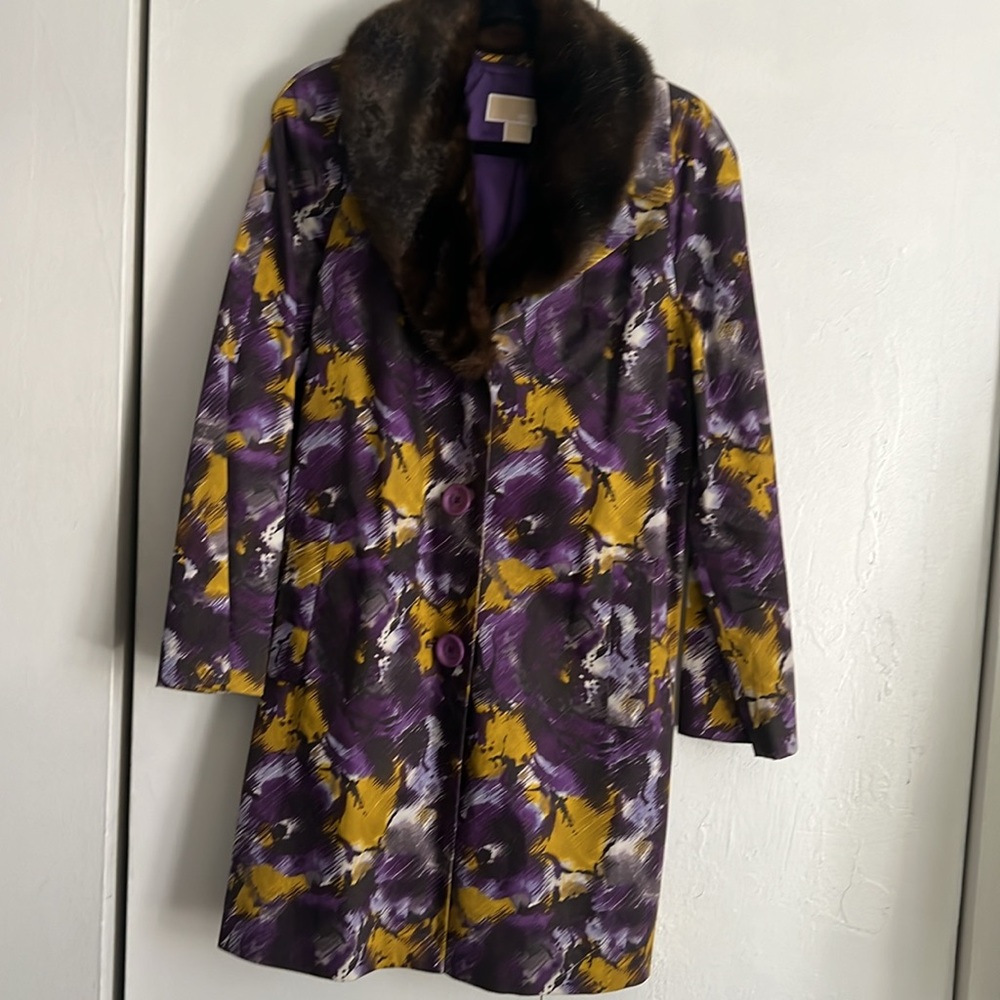 Michael Kors Trench Coat with Faux Fur Collar Size L - Picture 2 of 8
